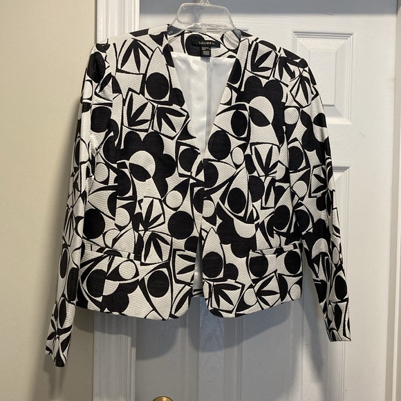 NWOT - LOUBEN Open Style Black & White Floral Pattern Lined Jacket - Size 12 - Picture 14 of 14